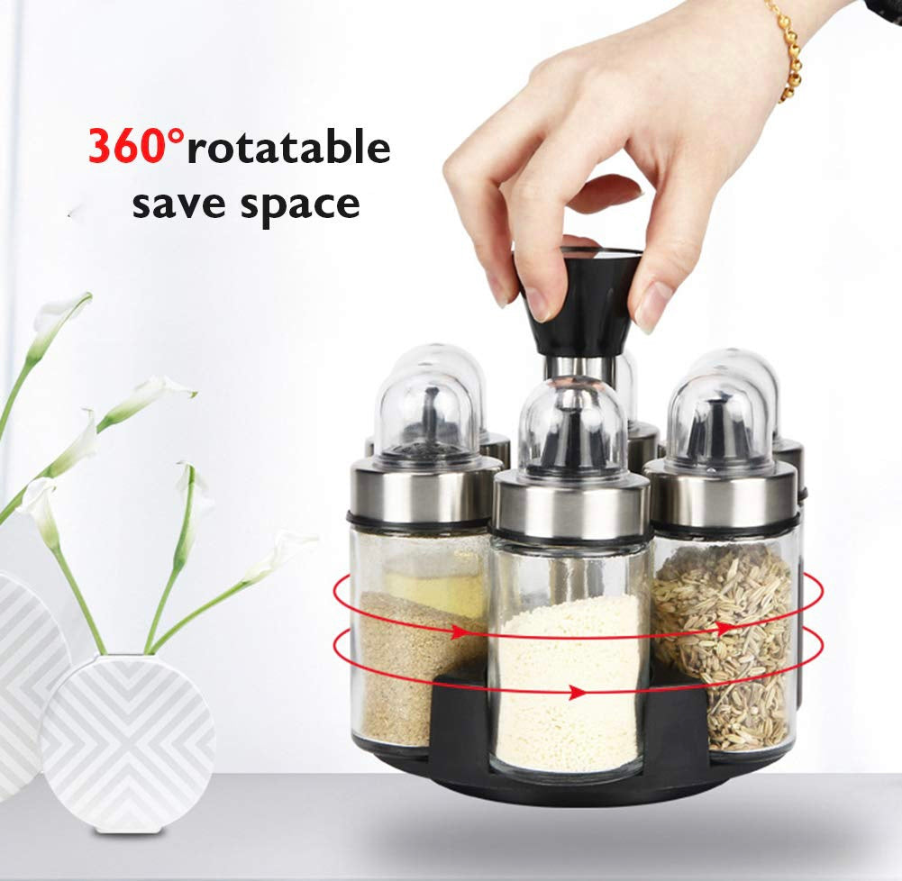 7pcs/set, Multifunctional Revolving Spice Rack with 6 Spice Jars