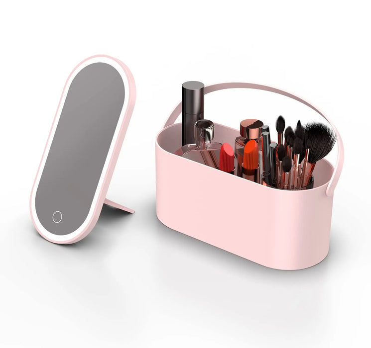 Portable Handheld Storage Makeup Case with Led Mirror