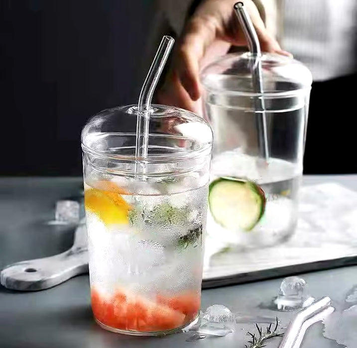 Glass Dome Cup With Glass Straw