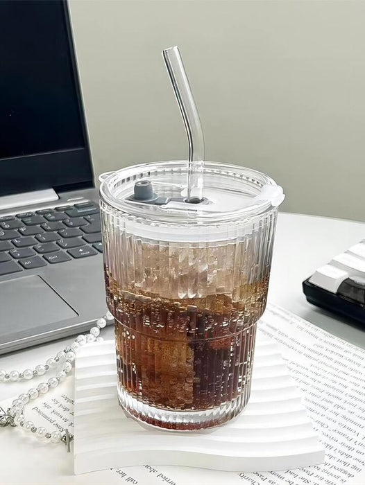 Glass Cup With Lid & Straw