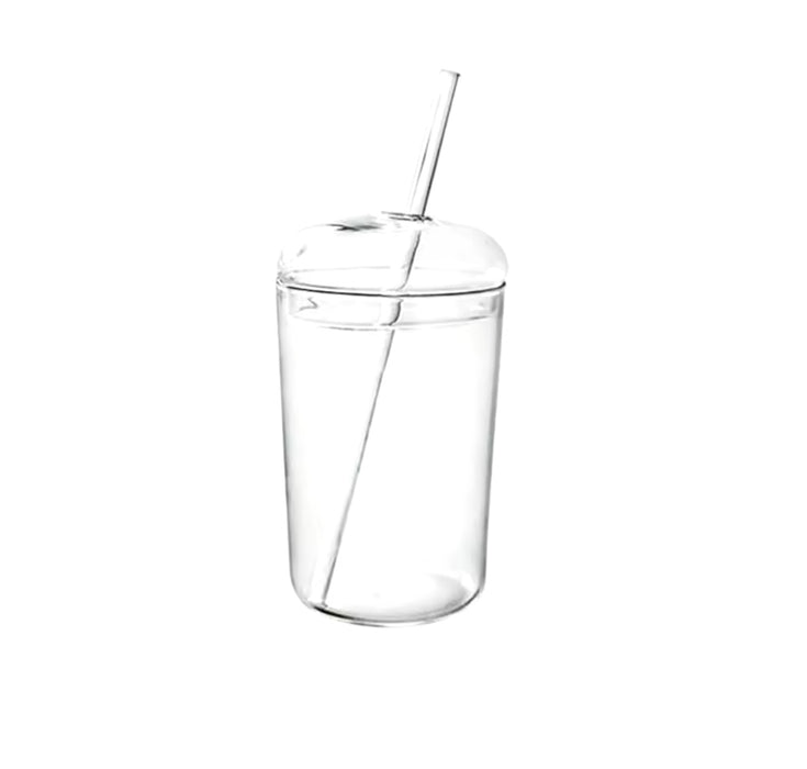 Glass Dome Cup With Glass Straw