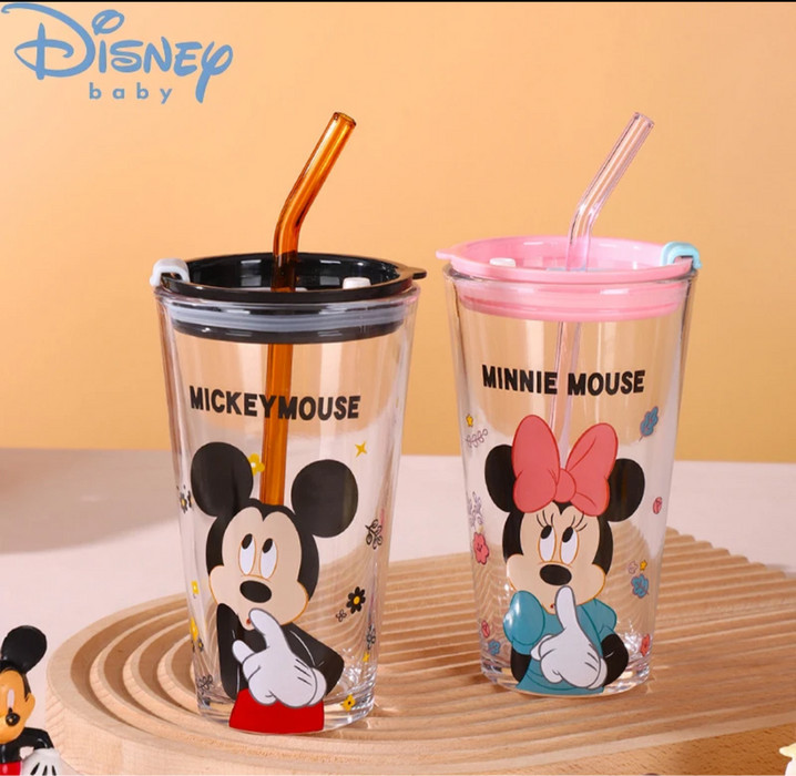 Cartoon Glass Cup With Lid & Straw