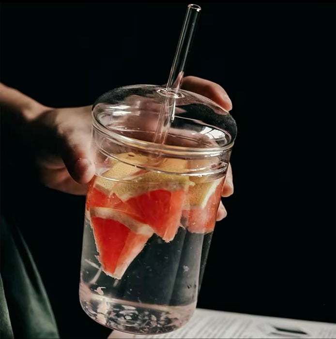 Glass Dome Cup With Glass Straw