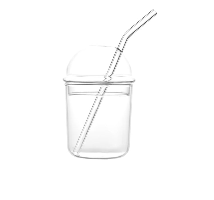 Glass Dome Cup With Glass Straw