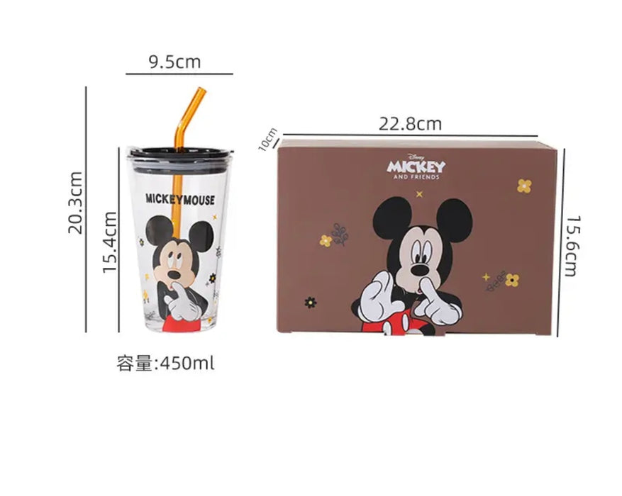 Cartoon Glass Cup With Lid & Straw