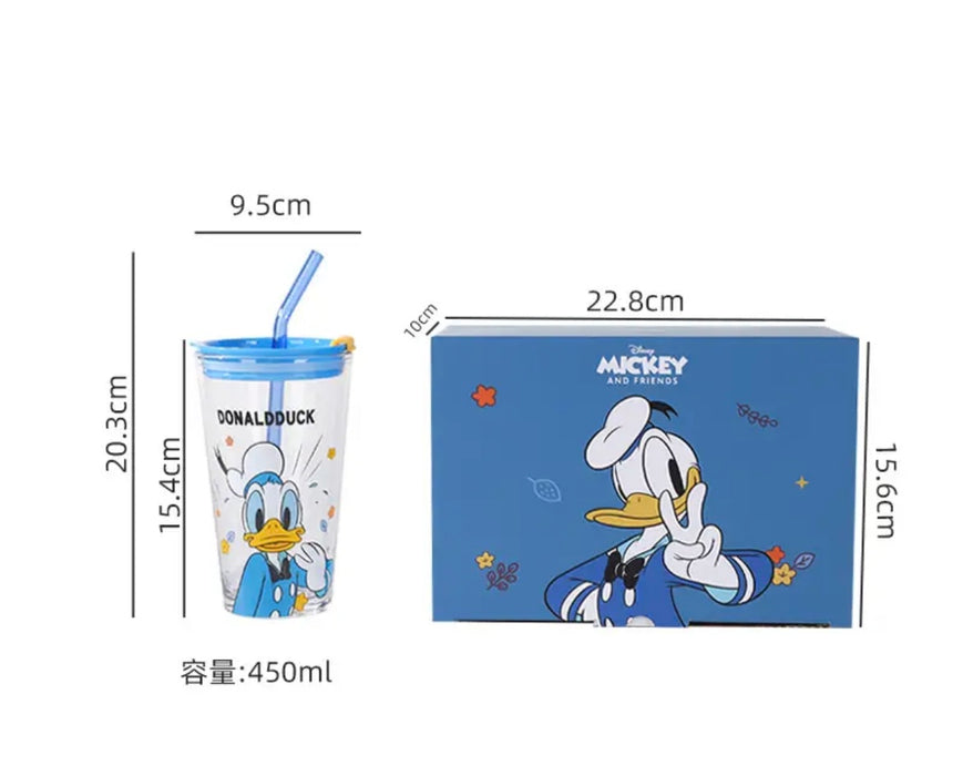 Cartoon Glass Cup With Lid & Straw