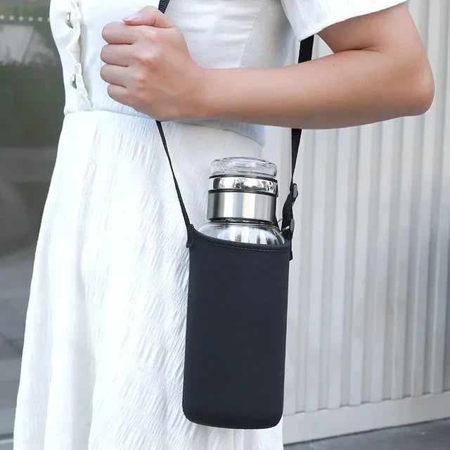 Glass Water Bottle with Infuser and strap