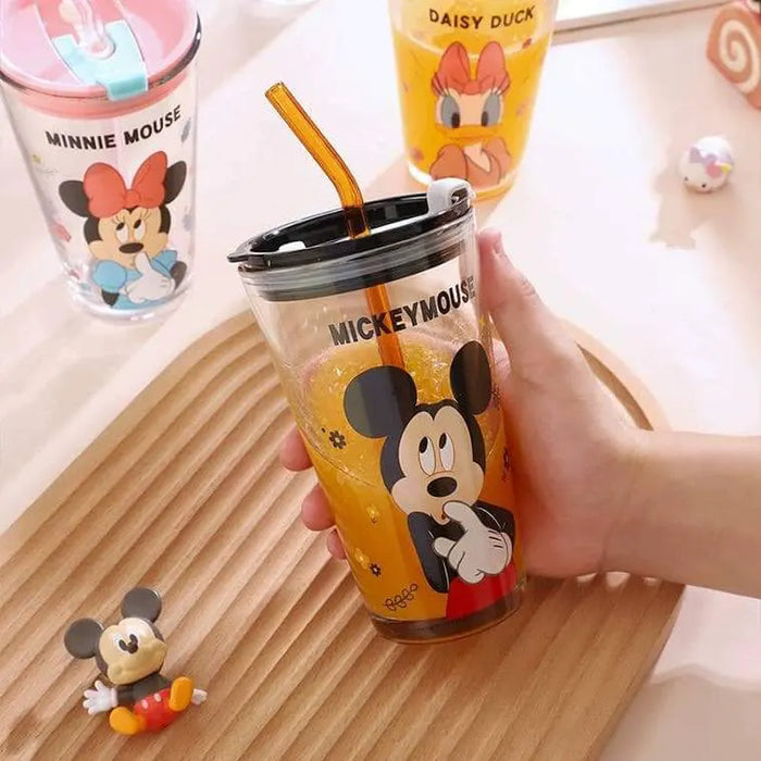 Cartoon Glass Cup With Lid & Straw