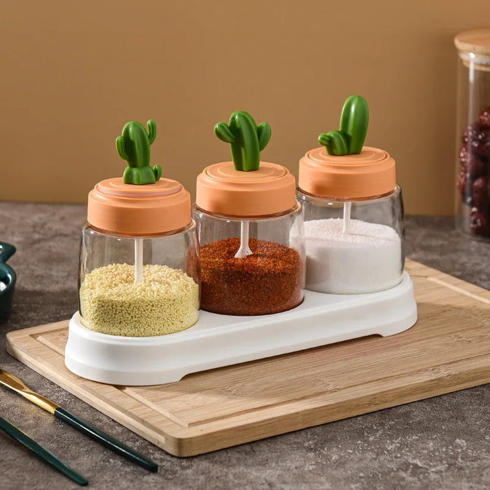 Cactus Spice Jars Set with Base