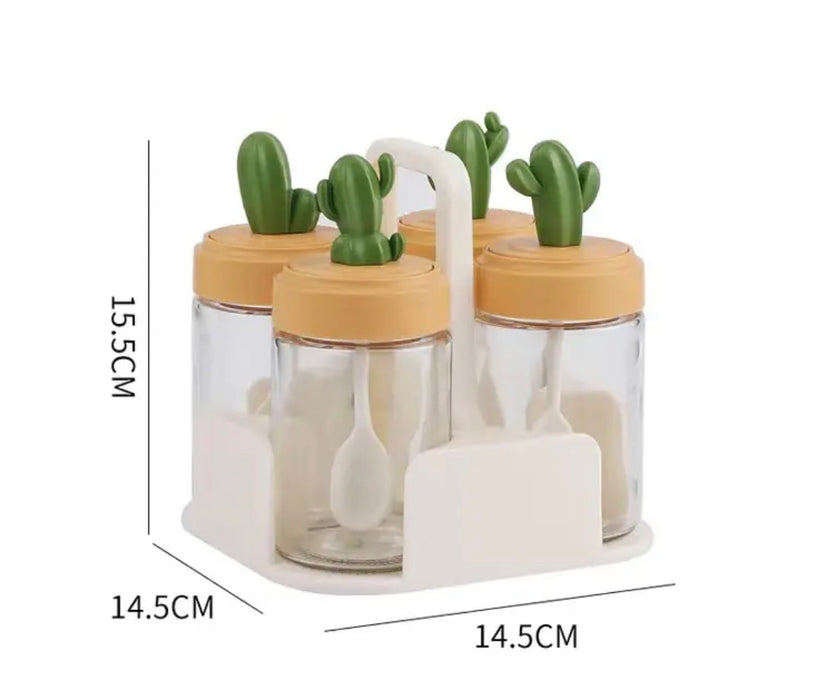 Cactus Spice Jars Set with Base