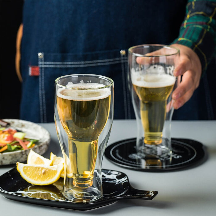 Double-Walled Beer Bottle Shaped Glass Cup