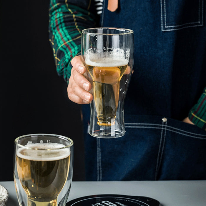 Double-Walled Beer Bottle Shaped Glass Cup