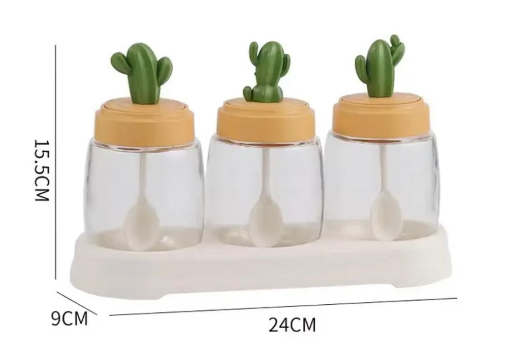 Cactus Spice Jars Set with Base