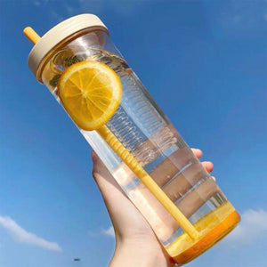 Water Bottle With Lid and Straw, Built-in Filter, Fruit Tea Glass