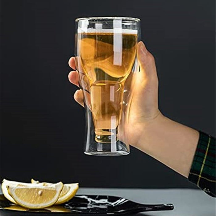 Double-Walled Beer Bottle Shaped Glass Cup