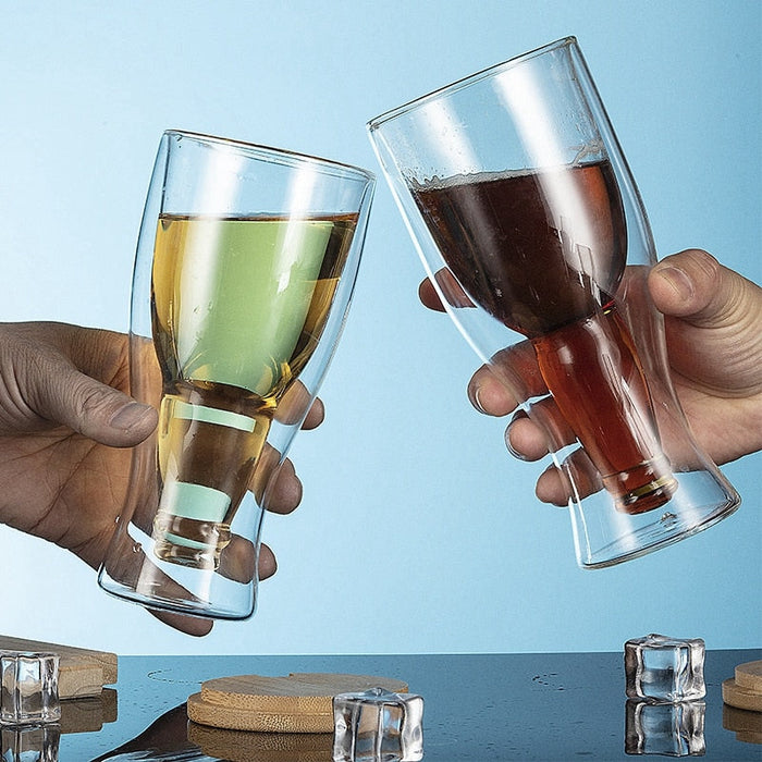 Double-Walled Beer Bottle Shaped Glass Cup