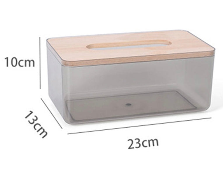 Transparent Plastic Tissue Box with Wooden Cover